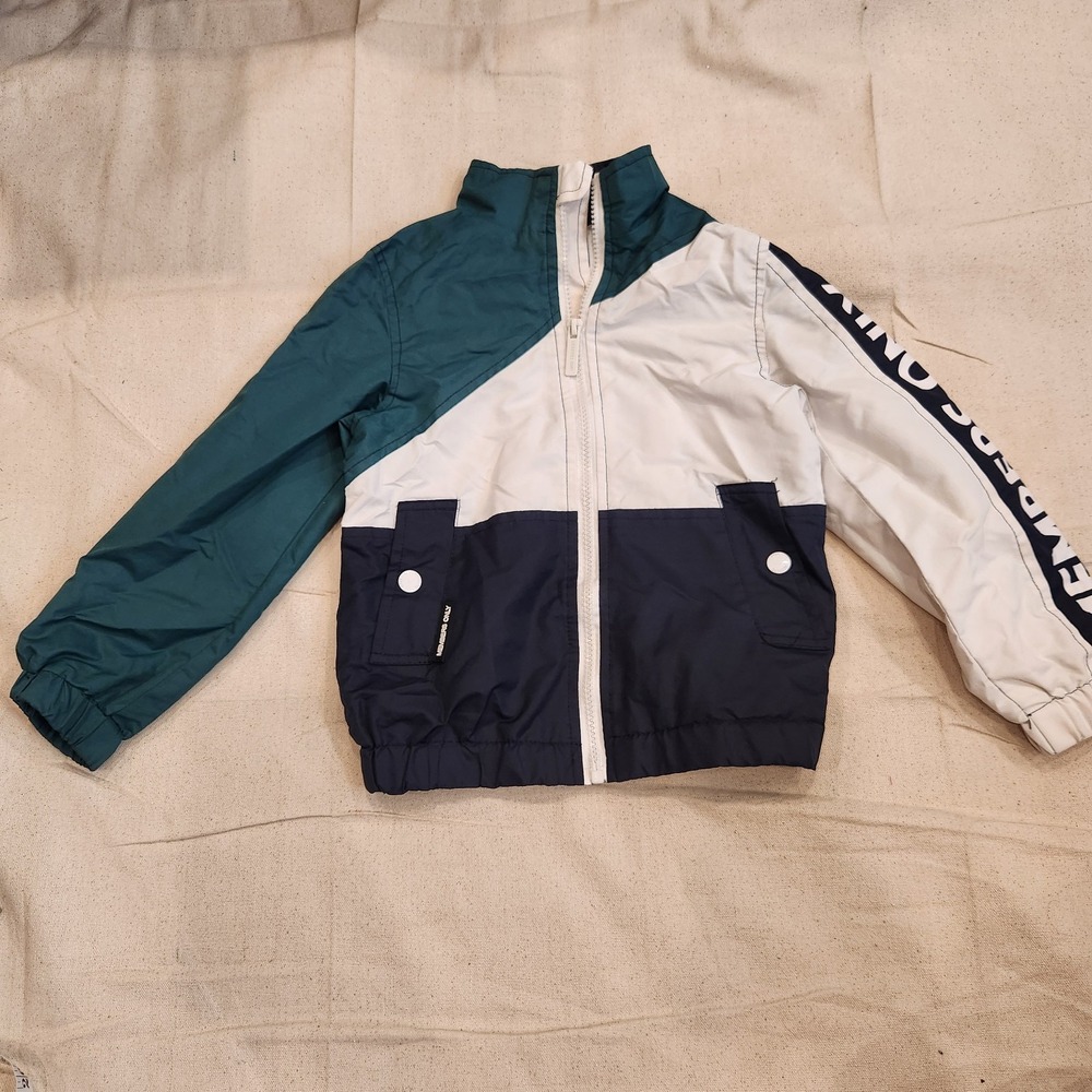 Members Only Boys Size 4 Colorblock Windbreaker Jacket Teal Navy Spellout Retro